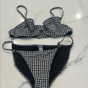 aerie Black and White Plaid Bikini Set